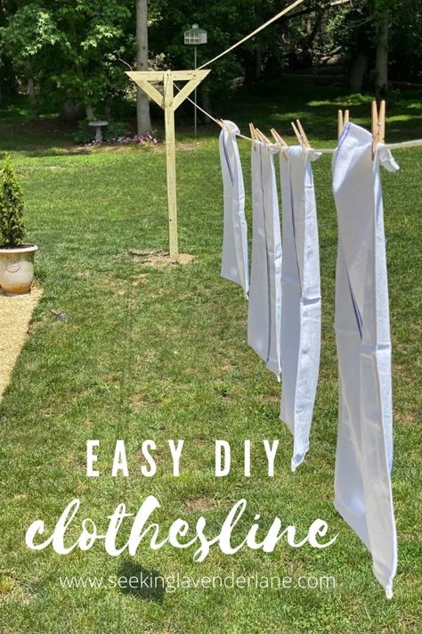 Easy DIY Clothesline - Seeking Lavender Lane Clothes Lines Ideas Outdoor, Tree Swings Diy, Line Drying Clothes, Diy Clothesline Outdoor, Diy Clothesline, Clothesline Ideas, Clothesline Outdoor, Diy Clothes Easy, Clothesline Diy