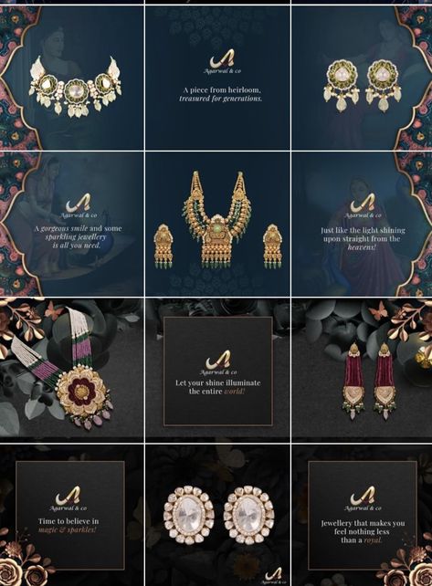 Jewellery Instagram Grid Layout, Jewellery Grid Design, Jewellery Instagram Grid, Jewelry Social Media Design, Jewellery Grid, Jewellery Creative Ads, Cocktail Book Design, Jewellery Creative, Jewelry Banner