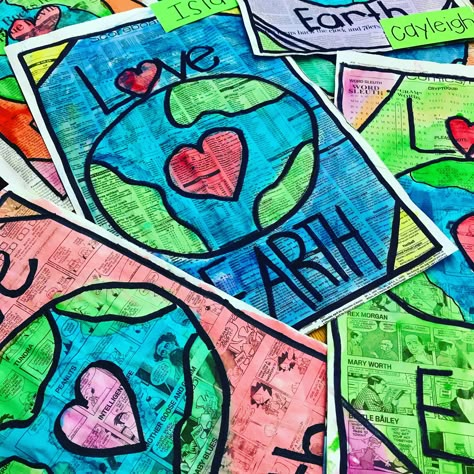 Quick And Easy Art Projects, Earth Day Drawing Ideas, Earth Art Projects, Earth Day Art, Earth Day Drawing, Grade 1 Art, First Grade Art, Earth Week, Earth Day Projects