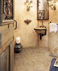 A Tuscan bathroom Transform a boring guest loo with a simple paint effect and accessories that provide a rustic, Tuscan style bathroom. Description from pinterest.com. I searched for this on bing.com/images Tuscan Home Decor Ideas, Rustic Italian Decor, Style Toscan, Tuscan Walls, Rustic Italian Home, Tuscan Bathroom, Tuscan Design, Tuscan Kitchen, Rustic Italian