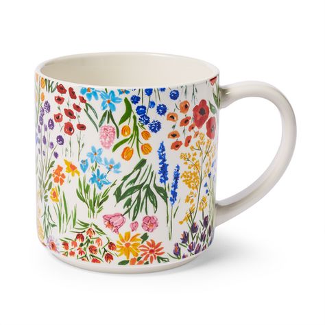 Sur La Table Floral Mug Cool Mug Designs, Summer Mugs, Ceramic Mug Painting Ideas Floral, Ceramic Mug Designs Flower, Floral Mug, Painted Mugs Flowers, Floral Mug Designs, Floral Coffee Mugs, Painted Coffee Mugs