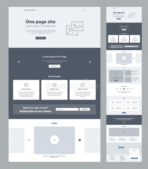 Landing Page Wireframe, การออกแบบ Ui Ux, One Page Website Design, Website Layout Template, Modern Landing Page, Webpage Design Layout, Business Landing Page, Wireframe Website, Design Sites