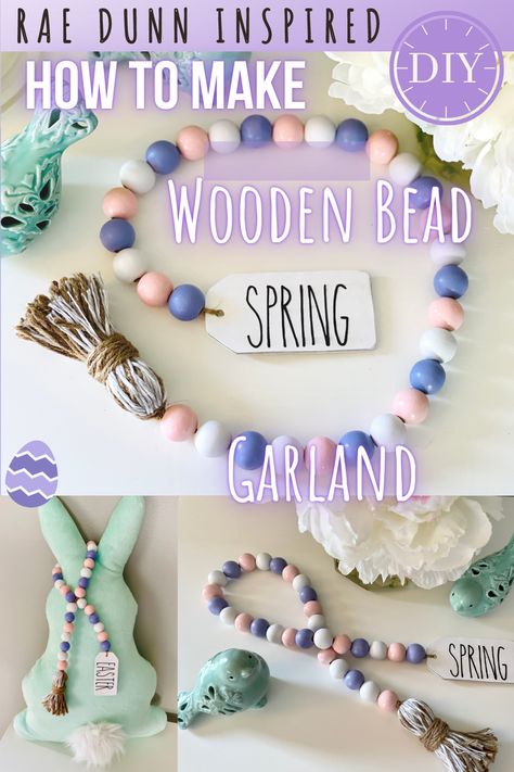 wooden bead, wood bead, garland, diy, dollar tree diy, farmhouse garland, farmhouse decor, Rae Dunn, Rae Dunn garland, free printable's Wooden Bead Decor Ideas, Wood Bead Garland Diy, Bead Garland Diy, Tassel Tutorial, Diy Tassel Garland, Tassels Tutorials, Beads Garland, Wood Beads Diy, Farmhouse Beads