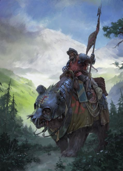 Bear Rider, Arte Fantasy, Arte Animal, Animal Companions, Dark Ages, Fantasy Inspiration, Dnd Characters, Creature Art, Role Playing