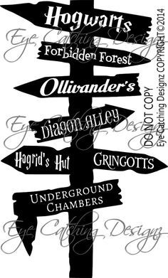 Harry Potter Stickers on Pinterest | Harry Potter Scrapbook ... Harry Potter Classroom, Festa Harry Potter, Never Never, Disney Rooms, Road Sign, Sign Post, Disney Home, Harry Potter Hogwarts, Road Signs