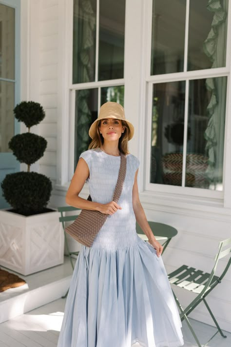 Diy Drop Waist Dress, Drop Waist Dress Outfit, Drop Waist Dress Pattern, Spring Dresses Classy, Raffia Bucket Hat, Drop Waist Gown, Dropped Waist Dress, Social Graces, Boat Girl