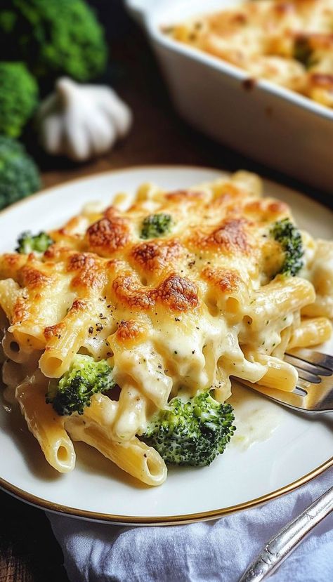 This creamy baked ziti with broccoli and Alfredo sauce is a delightful twist on a classic! Tender ziti pasta and fresh broccoli florets are smothered in a rich, garlicky Alfredo sauce, layered with mozzarella and Parmesan, and baked until bubbly. It’s a hearty vegetarian dinner that’s as satisfying as it is easy to prepare, perfect for busy weeknights or weekend gatherings. Ziti Alfredo, Broccoli Alfredo Sauce, Broccoli Pasta Sauce, Creamy Baked Ziti, Alfredo With Broccoli, Broccoli Alfredo Pasta, Vegetarian Alfredo, Alfredo Pasta Bake, Pasta Con Broccoli