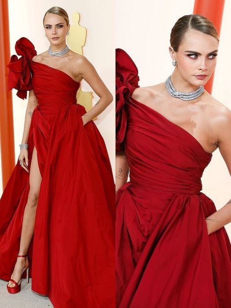 Cara Delevingne Oscars 2023 in Elie Saab Oscars 2023, Cara Delevingne, Elie Saab, Lady In Red, Red And Blue, Red, Blue