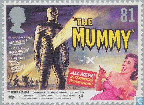 Postage Stamps - Great Britain [GBR] - Movie Posters The Mummy Film, Hammer Movie, Mummy Photos, Mummy Movie, Hammer Horror Films, Hammer Horror, Peter Cushing, Hammer Films, The Mummy