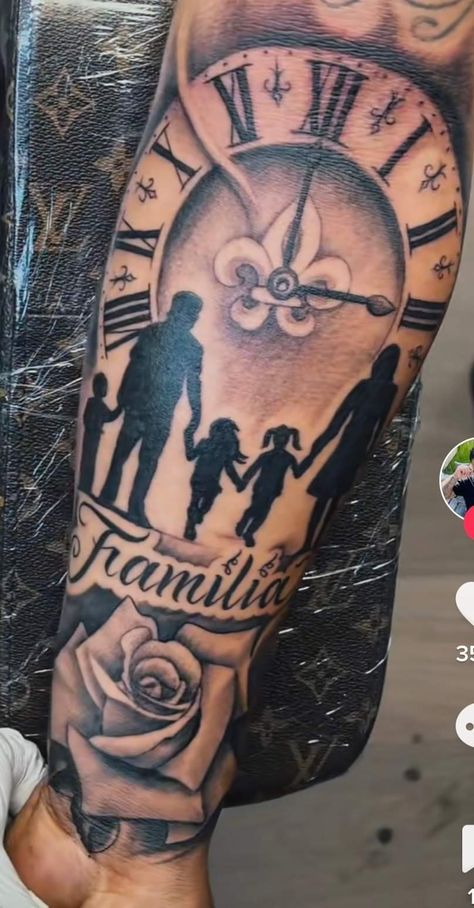 Familia Tattoo Men, Three Kids Tattoo Ideas For Mom, Father Son Tattoo, Ohana Tattoo, Family Tattoos For Men, Doctor Tattoo, Full Hand Tattoo, Lion Tattoo Sleeves, Family Tattoo Designs