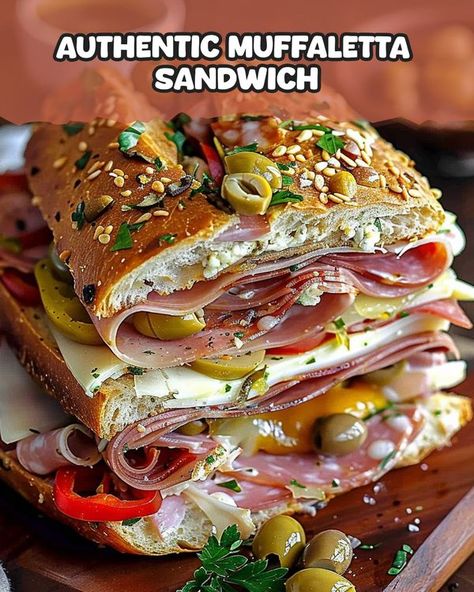 Recipes Ania Mardi Gras Recipes Easy, Muffaletta Bread, Big Sandwiches, Lunch Sandwich Ideas, Sub Recipes, College Dorm Food, Muffaletta Recipe, Muffuletta Recipe, Olive Salad Recipe