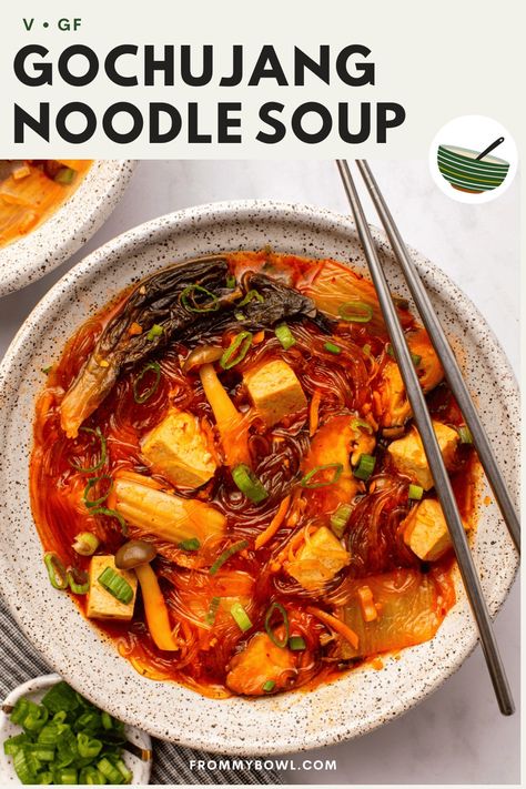 Gochujang Noodle Soup (Make-Ahead Instant Option!) - From My Bowl Gochujang Noodle Soup, Vegan Gochujang Recipes, Gochujang Soup, Korean Noodle Soup, Gochujang Noodles, Meal Prep Vegan, Gochujang Recipe, Tofu Noodles, Seaweed Snacks