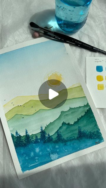 Watercolor Landscape Step By Step, How To Paint Watercolor Mountains, Easy Mountain Watercolor, Mountains Watercolor, Watercolor Mountain Landscape, Easy Mountain Painting, Water Color Mountain Art, Watercolour Mountains Easy, Watercolor Mountains Tutorial