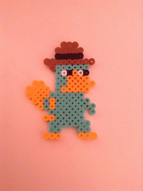 Perry the Platypus Perler Bead! Lorax Perler Beads, The Lorax Perler Bead, Perry The Platypus Perler Beads, Perry The Platypus Plush Pattern, Perry The Platypus Sewing Pattern, Perry The Platypus Crochet, Perry The Platypus Embroidery, Perry The Platypus, Melty Bead Patterns