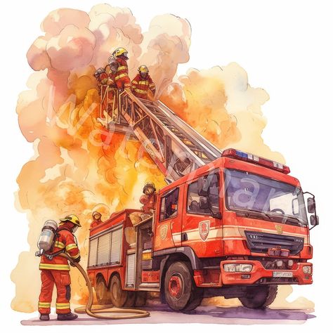 Fire Truck Sketch, Fire Fighter Aesthetic, Firefighter Illustration, Firefighter Drawing, Fire Truck Drawing, Firefighter Clipart, Firefighter Life, Becoming A Firefighter, Fire Fighter Tattoos