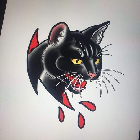 Traditional Black Cat Tattoo, Cat Tattoo Traditional, Black Cat Tattoo, Cat Tattoo Design, Traditional Tattoo Flash Art, Traditional Tattoo Old School, Traditional Tattoo Inspiration, Black Cat Tattoos, Traditional Tattoo Sleeve