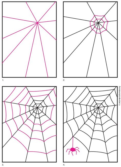 How to Draw a Spider Web · Art Projects for Kids Paint A Spider Web, Spider Web Classroom Decoration, How To Paint A Spider Web, Spiders Web Drawing, How To Draw Cobwebs, Drawing A Spider Web, How To Draw Spider Webs, How To Paint A Spider, Spider Web Art For Kids