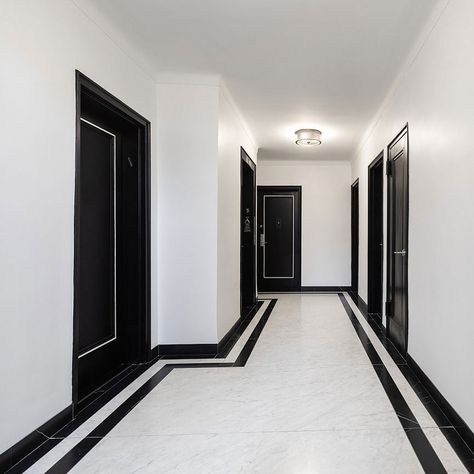 Westchester County Hallway Design, NY - Sygrove Associates Design Floor Tiles Border Design, Marble Floor Designs, Corridor Tiles Design, Hall Marble Floor Design, Hall Tiles Design, Flooring Pattern Design Tiles, Marble Flooring Design Modern, Home Tiles Ideas Floors, Corridor Design Home