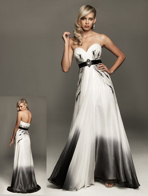 Black and white evening gown (Allure Evenings A403) Black White Dress Formal, Black And White Prom Dresses, Grey Wedding Dress, White Dress Formal, Fancy Dress Outfits, Fancy Dress Up, White Prom Dress, Black And White Wedding, White Gowns