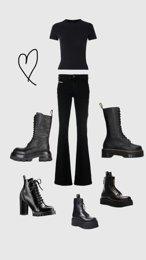 Flare Jeans And Boots, Jeans And Combat Boots, Jeans And Boots, Flare Jeans, Combat Boots, Boots