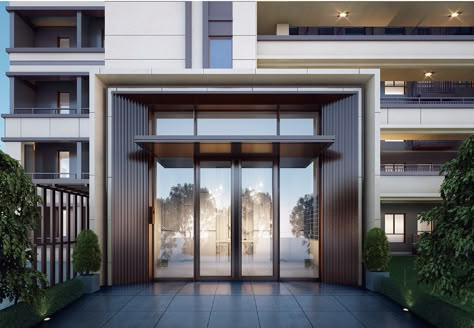 Apartment Building Entrance, Building Entrance Design, Condominium Entrance, Residential Building Entrance, Apartment Entrance, Modern Entrance Door, Apartments Exterior, Apartment Exterior, Residential Building Design