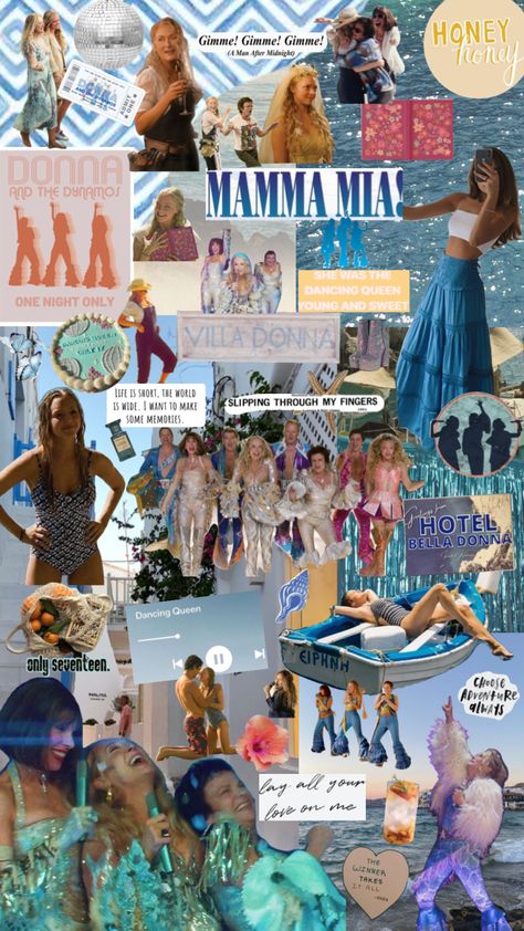 #mammamia Mama Mia Broadway, Mamma Mia Movie, 17th Birthday Party Ideas, Mia Vibes, Theater Aesthetic, Some Wallpaper, College Wallpaper, Board Collage, 17th Birthday Ideas