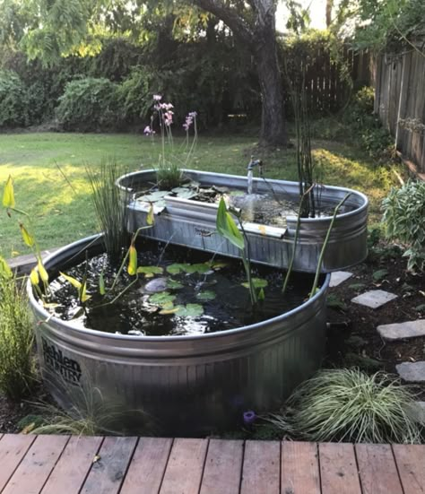 Stock Tank Pond, Small Backyard Ponds, Koi Pond Ideas, Diy Ponds Backyard, Fish Pond Gardens, Patio Pond, Building A Pond, Goldfish Pond, Backyard Ponds