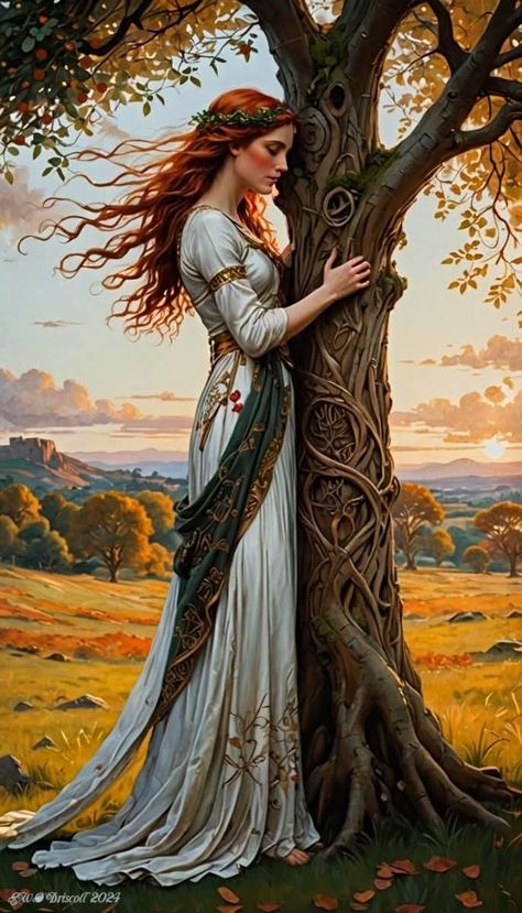 Norse Legend, Celtic Druids, Redhead Art, Spirit Magic, Celtic Goddess, Witchy Wallpaper, Celtic Mythology, Fairytale Illustration, Celtic Tree