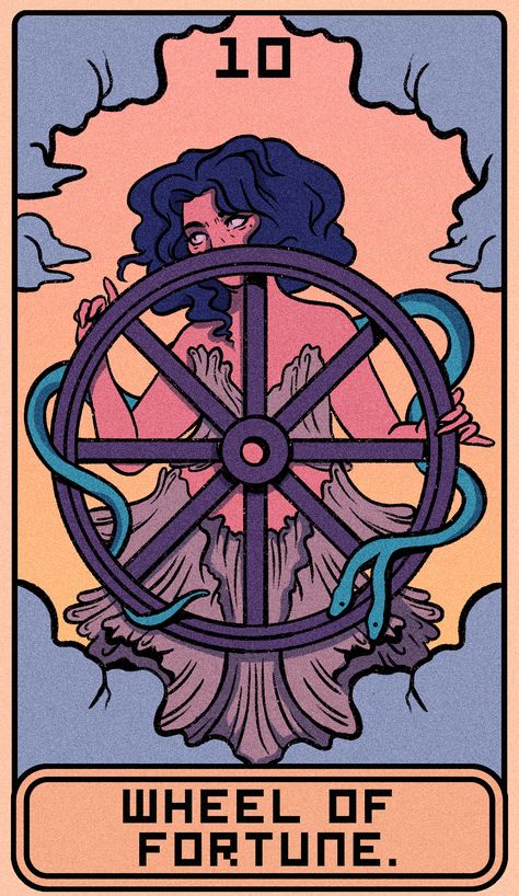 Wheel Of Fortune, Tarot Card, Astrology, Wheel, Pink, Blue