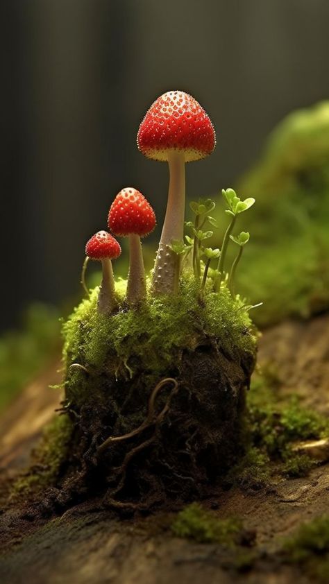 Mushrooms In Nature, Weird Mushrooms, Strawberry Mushrooms, Mushroom Reference, Art Straw, Landscape Mushroom, Pretty Mushrooms, Aesthetic Portfolio, Mushrooms Aesthetic