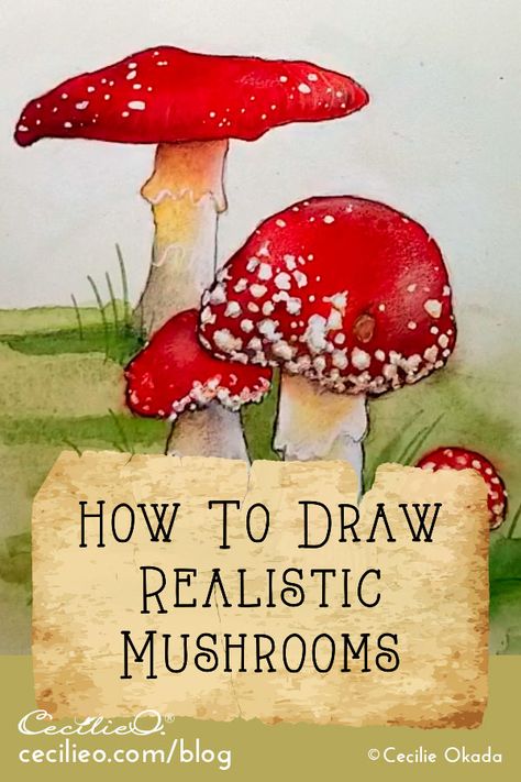 Mushroom How To Draw, Watercolor Mushrooms Painting, Painting Mushrooms Ideas, Watercolor Mushroom Tutorial, Painted Mushrooms Ideas, How To Draw A Mushroom, Mushroom Drawing Tutorial, Toadstool Drawing, How To Draw Mushrooms