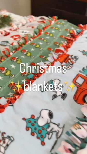 Elaina Zinke on Instagram: "Making a few blankets for those cozy Christmas movie nights! 🎄🎅🏻

✨General Instructions✨

🎄You’ll need 1 1/2 - 2 yards of fabric (fleece anti-pill or blizzard works best) for both the top and bottom of your blanket. For a smaller children 1 1/2 yards is plenty. 2 yards is great for older kids on up!

🎄Lay out both of your fabrics (top and bottom) and trim off raw edges. Doesn’t have to be perfect. The ties hide a lot!

🎄Cut off a 4” square at each corner and cut strips around the whole blanket (about 1” apart)

🎄Tie each strip into a basic knot (like tying off a balloon) and
pull tight.

#christmasblanket #christmascraft #christmasdiy #getreadyforchristmas #christmaswithkids #craftsforkids #holidaycrafts #tieblanket #joannsfabric #fiskars #fiskarsscissors Diy Christmas Blanket, Blanket Making, Tie Blanket, Christmas Movie Night, Tie Blankets, Christmas Blanket, Christmas Blankets, Christmas Movie, Movie Nights