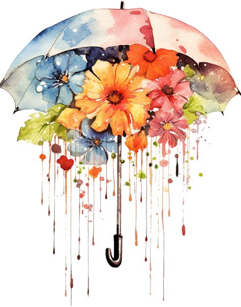 Umbrella Art Painting, Umbrella Drawing, Umbrella Painting, Umbrella Art, Watercolor Flower Art, Flower Art Images, Watercolor Art Lessons, Art Tattoos, Pretty Wallpapers Backgrounds