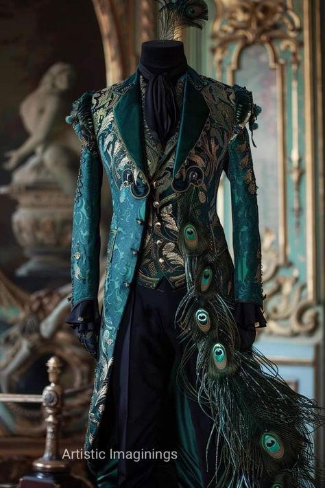 Peacock Suit Design Men, Peacock Suit Men, Peacock Outfit Men, Peacock Outfit Design, Enchanted Forest Outfit Men, Circus Outfit Ideas, Mens Masquerade Outfit, Creative Suits, Peacock Suit