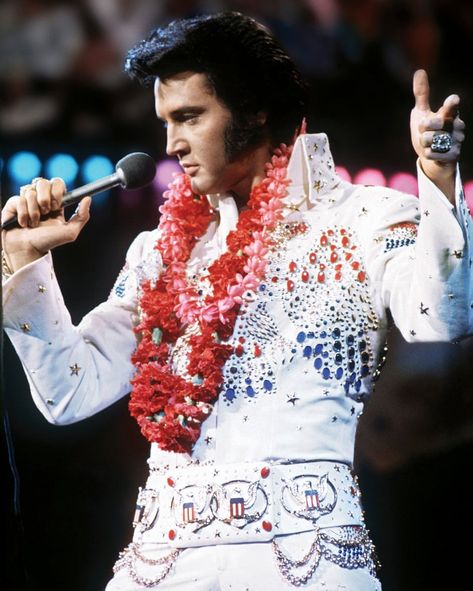 Fit for the king: Elvis Presley’s fashion legacy – in pictures | Fashion | The Guardian Elvis Presley Performing, Elvis Aloha From Hawaii, Elvis Presley Wallpaper, Elvis Presley Concerts, Elvis Presley Memories, Elvis Jumpsuits, Elvis Presley Family, King Elvis Presley, Tupelo Mississippi