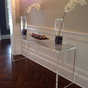 Acrylic Entryway / Console Table In 1.5 by Glass Entryway Table, Glass Entryway, Lucite Desk, Acrylic Console Table, Small Console Table, Lucite Table, Console Table With Drawers, Acrylic Furniture, Glass Console Table