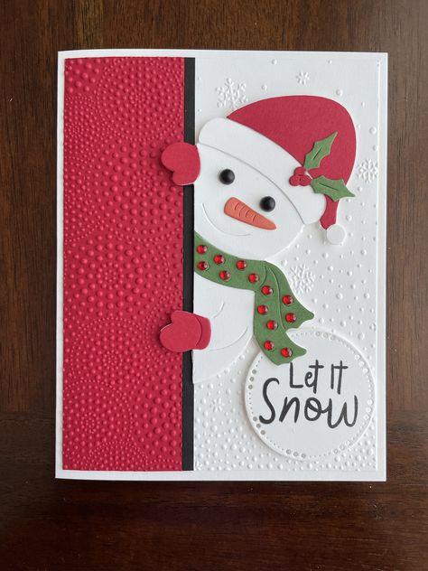 Winter Handmade Cards, Christmas Cards With Snowmen, 3d Christmas Cards Handmade, Christmas Card Snowman, Easy Christmas Cards Handmade Ideas, Handmade Christmas Cards For Kids, Diy Cards Christmas, Snowman Cards Handmade, Peeking Snowman