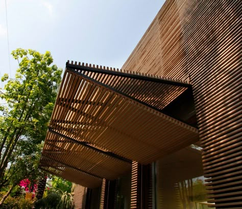 Timber Facade Architecture, Wood Slat Facade, Rattan Shutters, Sliding Shutters Exterior, Wooden Facade Architecture, Louvres Facade, Modern Shutters Exterior, Folding Shutters, Timber Facade