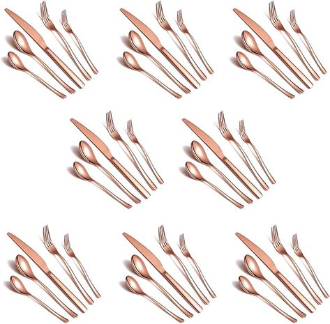 Amazon.com | HOMQUEN 40-Piece Copper Silverware Set, Rose Gold Flatware Set for 8, Stainless Steel Tableware Cutlery Set, Utensil Sets for Kitchen, Forks and Spoons Silverware (Shiny Rose Gold): Flatware Sets Copper Silverware, Copper Cutlery, Rose Gold Flatware, Stylish Mirror, Housewares Store, Stainless Steel Silverware, Copper Utensils, Gold Flatware, Cheap Brands