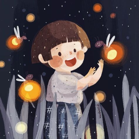 Firefly Art, Grave Of The Fireflies, Night Illustration, Watercolor Art Lessons, Summer Night, Miyazaki, Colorful Drawings, Anime Scenery, Graphic Design Posters