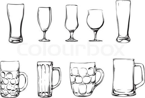 Vector of 'Beer glasses and mugs' on Colourbox Cheers To 30 Years Birthday, 30 Years Birthday, Beer Tattoo, Cheers To 30 Years, Beer Packaging Design, Cup Tattoo, Logo Design Love, Coffee Cup Art, Nature Sketch