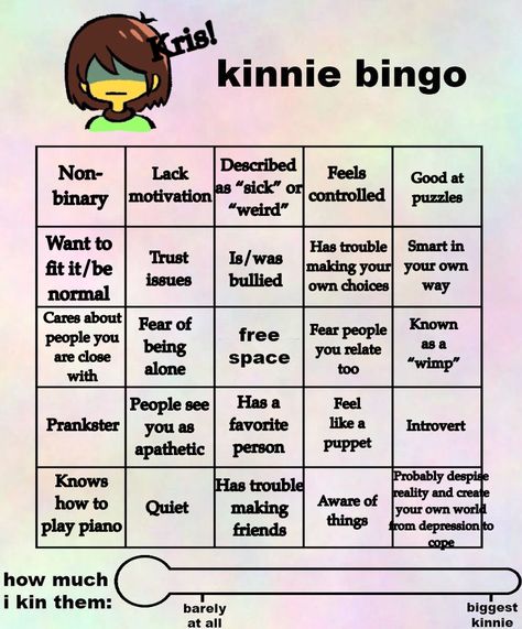 Marceline Kinnie Bingo, Deltarune Kinnie Bingo, Steven Universe Kinnie Bingo, Undertale Kinnie Bingo, Fnaf Kinnie Bingo, Deltarune Headcanons, Character Bingo, Kin Bingo, Snapchat Games