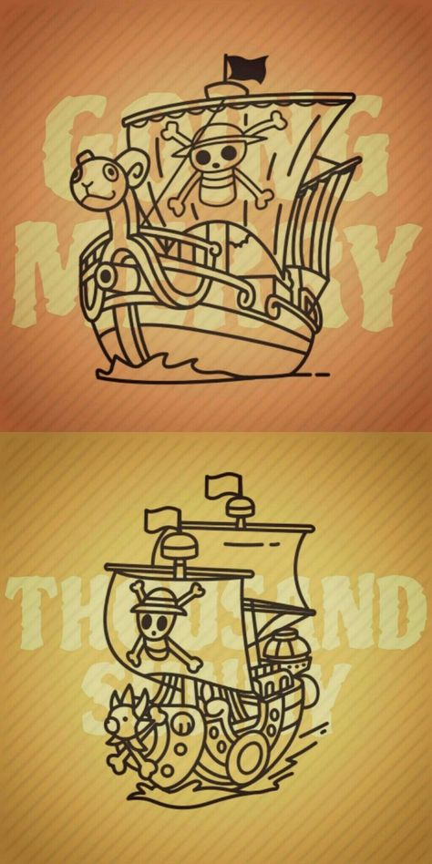 Going Merry And Thousand Sunny Wallpaper, Sunny Ship One Piece, Merry And Sunny One Piece, One Piece Sunny Ship Wallpaper, One Piece Ship Tattoo, Going Merry Drawing, 1000 Sunny One Piece, Going Mary One Piece, One Piece Ship Going Merry