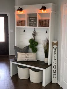 Laundry Room Ideas With Mud Room, Entry Hall Tree With Storage, Extra Small Mudroom Ideas, Mudroom Bench Decor, Mud Room Ideas Apartment, Blank Small Wall Ideas, Front Door Bench Entryway Farmhouse, Mud Bench Decor, Small Mudroom Ideas Entryway Farmhouse