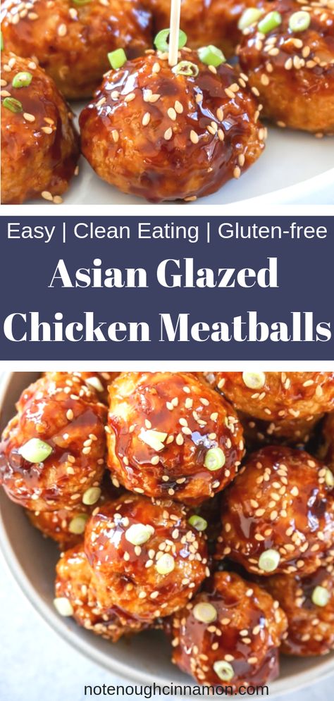 Asian Glazed Chicken Meatballs | Baked Thai chicken meatballs made with ground chicken, oats and a little bit a Sriracha + a killer sweet and sour sauce. Perfect as an appetizer or a main meal with rice or cauliflower rice! They are great for meal prep, too. Gluten free. #glutenfree, #mealprep #chickendinner #meatballs #asianchicken Asian Glazed Chicken, Meal With Rice, Thai Chicken Meatballs, Meatballs Baked, Chicken Meatball Recipes, Sweet And Sour Sauces, Ground Chicken Recipes, Glazed Chicken, Sweet And Sour Sauce