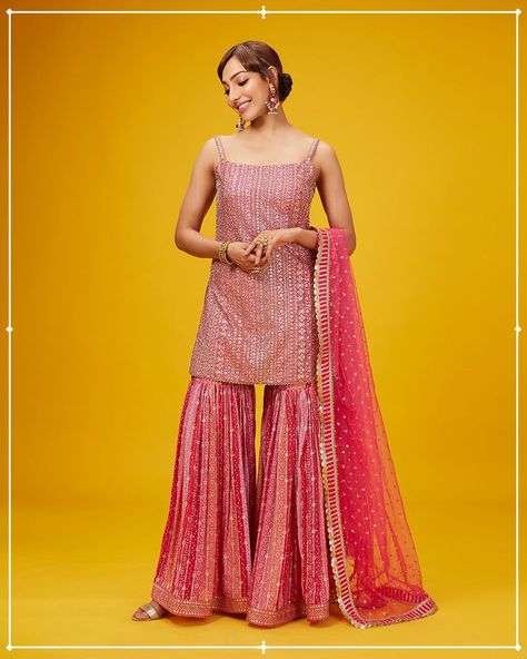 Backless Sharara, Sequin Sharara, Kurti And Sharara, Georgette Sharara, Ombre Pink, Sharara Suit, Anarkali Suits, Pink Sequin, Pink Ombre