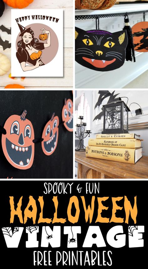 Retro Halloween Printables Free, Vintage Halloween Banner Printable, Vintage Halloween Banner, Free Halloween Decorations, Vintage Halloween Printables Free, Halloween Templates Free Printable, Free Halloween Printables Vintage, Vintage Halloween Decorations Diy, Halloween Printables Free Templates