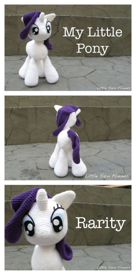 Crochet My Little Pony - Rarity Free Pattern Crochet My Little Pony, Crochet Pony, My Little Pony Rarity, Diy Unicorn, Knitted Toys Free Patterns, Crochet Horse, Confection Au Crochet, Free Toys, Crochet Unicorn