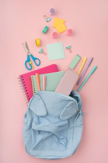 Free photo top view desk arrangement wit... | Free Photo #Freepik #freephoto #still-life #desk-flatlay #flat-lay #desk-top-view Desk Arrangement, Pancake Designs, Desk Arrangements, Kids Catalogs, Backpack Photography, Happy Monster, School Supplies Shopping, Planner Pens, Mood And Tone