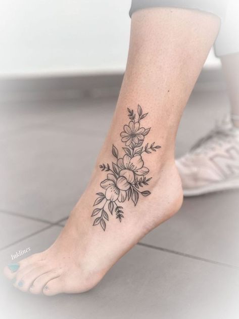 Feet tattoos have become a trendy and creative way for women to express their personalities, beliefs, and artistic preferences. The delicate placement and endless design options make these tattoos perfect for those seeking a stylish yet subtle tattoo. Whether it’s a minimalist design, a floral motif, or an intricate mandala, feet tattoos for women provide endless possibilities for personal expression. Floral Feet Tattoos, Flower Feet Tattoos, Floral Ankle Tattoos For Women, Flower Feet Tattoos For Women, Wildflower Foot Tattoo, Foot Vine Tattoo, Top Of The Foot Tattoos, Outer Ankle Tattoos For Women, Tattoo Foot Woman